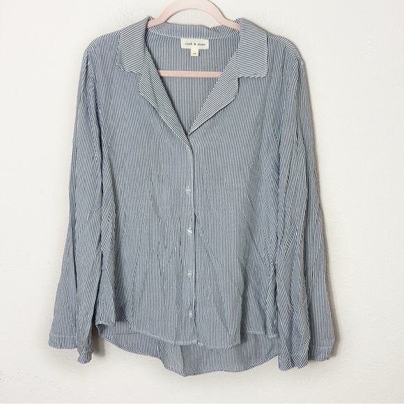 cloth & stone Tops - Cloth & Stone Stripe Button Down Shirt grey white wide sleeves size M